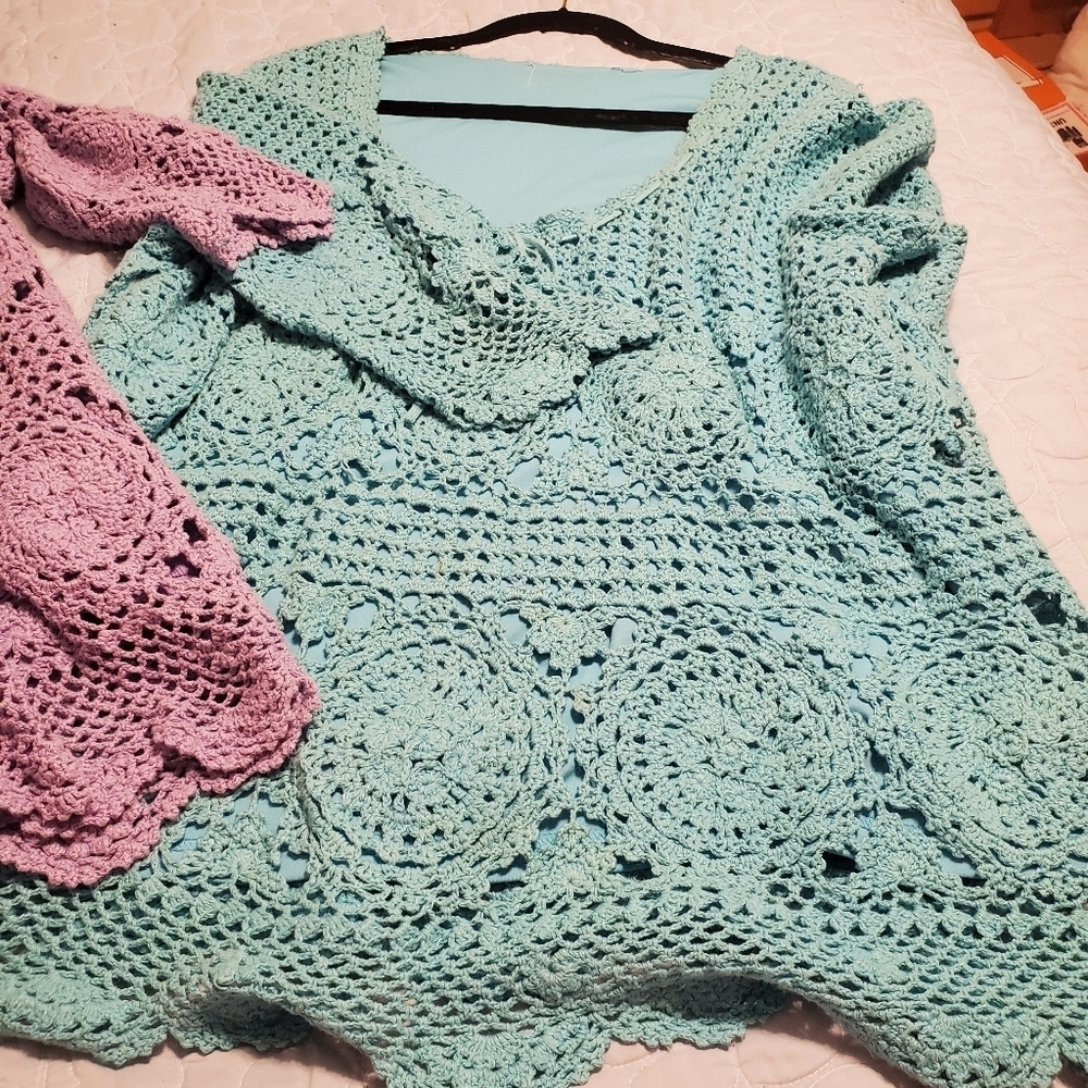 Roamans Aqua Crochet Top - Picture 11 of 12